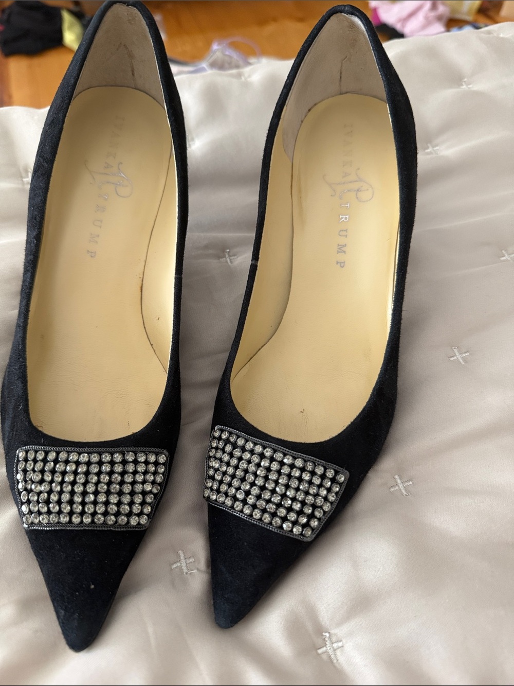 Ivanka Trump Black Pointed Toe Crystal-Embellished Pumps